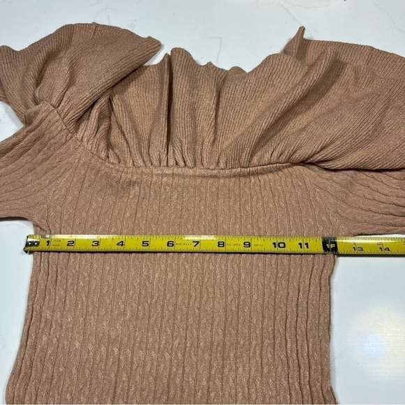 Olivaceous Tan Stretch Cable Knit Long Sleeve Sweater Mini Dress Small - Picture 9 of 9